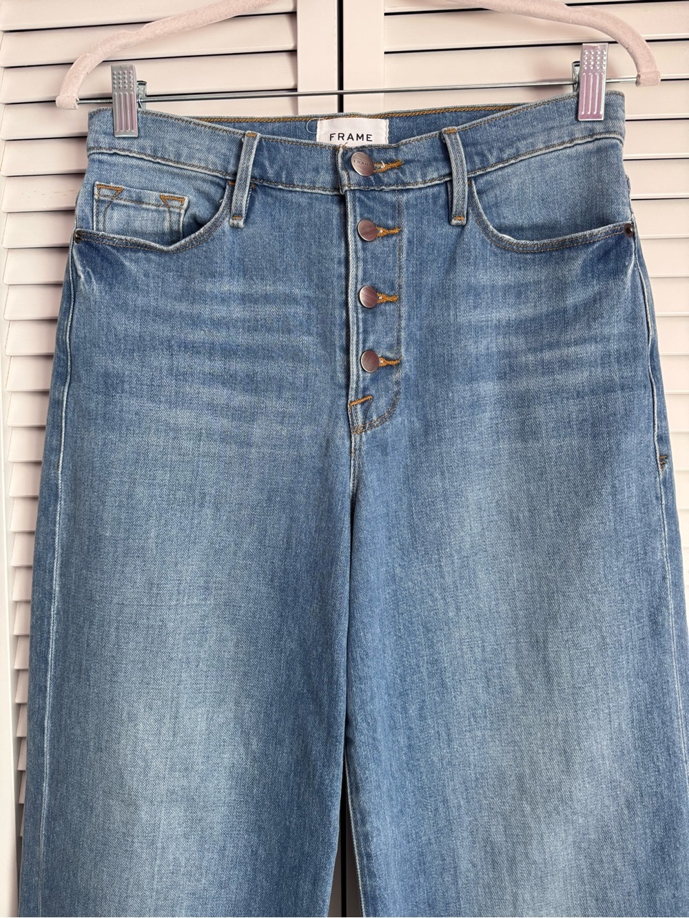 Frame Ali Wide Leg Cropped Culotte Blue Jeans Button Fly Yorkshire Wash 27 - Picture 3 of 9